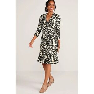 Soft Surroundings Dress Size L Twist Front 3/4 Sleeve Geometric Career Stretch